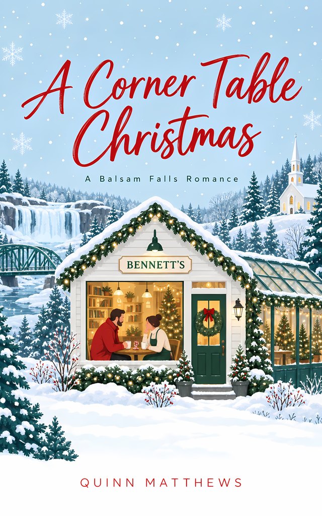 A Corner Table Christmas by Quinn Matthews. A couple shares cocoa in the window of Bennett's café on a snowy evening.